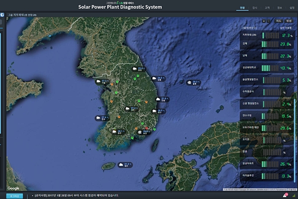태양광 발전 현황을 파악할 수 있는 케이디티의 진단 시스템 화면 [이미지=케이디티]