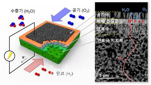 멀티스케일 기반 박막 PCFC의 미세구조 모식도와 전자현미경 이미지 [사진=한국과학기술연구원]