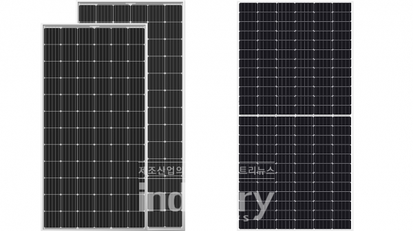 (왼쪽) 한솔테크닉스 일반모델인 72셀 ‘HSxxxUD-AH2’과 78셀 ‘HSxxxUE-AH2’ (오른쪽) 하프컷모델 ‘HSxxxUD-HH2’ [사진=한솔테크닉스]