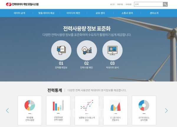 한국전력공사 전력데이터 공유센터 홈페이지 화면 [사진=한국동서발전]
