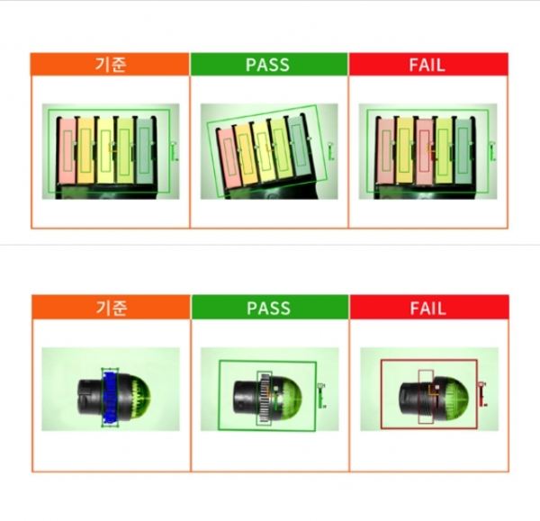 위의 사진은 비전 센서의 색상 판별, 아래 사진은 비전 센서의 형상 비교 [사진=오토닉스]