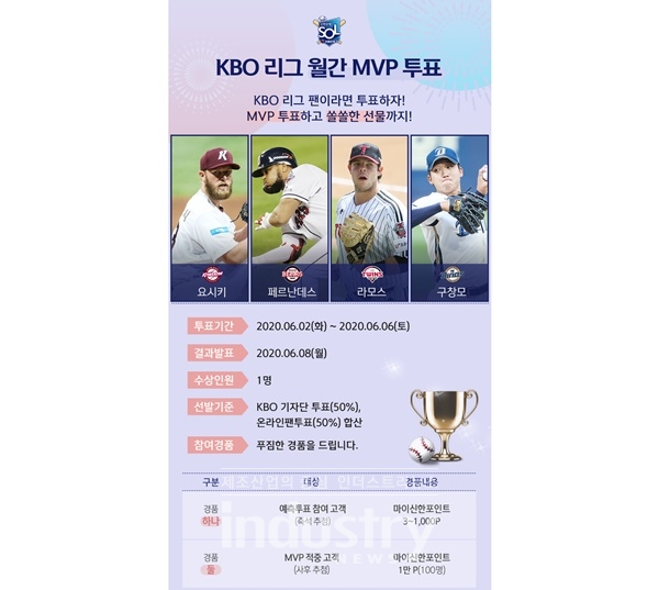 신한은행이 자사 애플리케이션 SOL에서 프로야구 월간 MVP 투표를 진행한다고 밝혔다. [사진=신한은행]