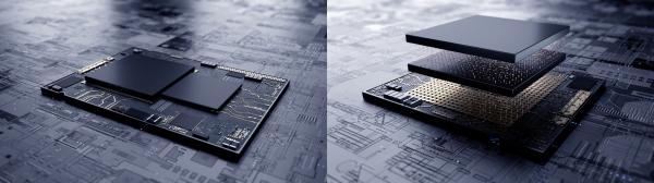 삼성전자가 최첨단 EUV 시스템반도체에 3차원 적층 기술을 업계최초로 적용하는데 성공했다. 왼쪽은 기존 시스템반도체의 평면 설계,  오른쪽은 삼성전자의 3차원 적층 기술 'X-Cube'를 적용한 시스템반도체의 설계 [사진=삼성전자]