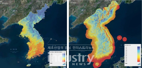 태양광(좌) 및 풍력(우)에너지 자원지도 [사진=한국에너지기술연구원]