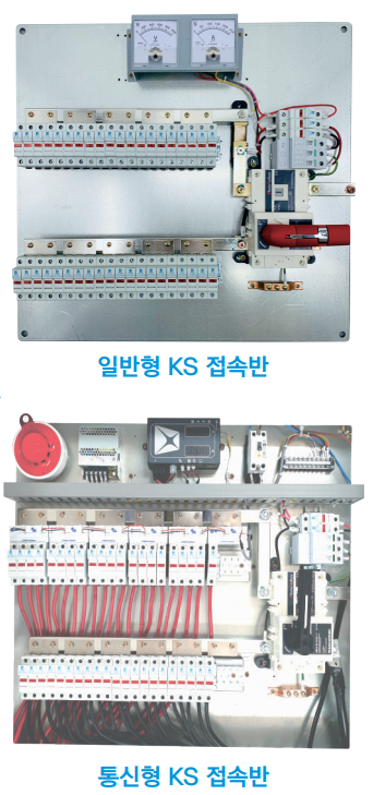 일반형 KS 접속반, 통신형 KS 접속반 : 유무선 실시간 모니터링 시스템으로 로컬, 클라우드, 모바일에 연동된다. 다이오드를 제거하고, 화재감지를 통해서 설비의 화재를 예방한다. 모든 접속단자가 퓨즈에 직접 연결돼 합선이나 과전류시 회로를 차단하고 보호한다. [사진=엠알티]