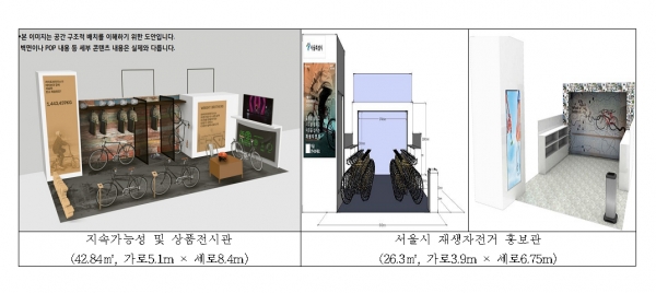 지속가능성 및 상품전시관(왼쪽), 서울시 재생자전거 홍보관 [사진=서울시]