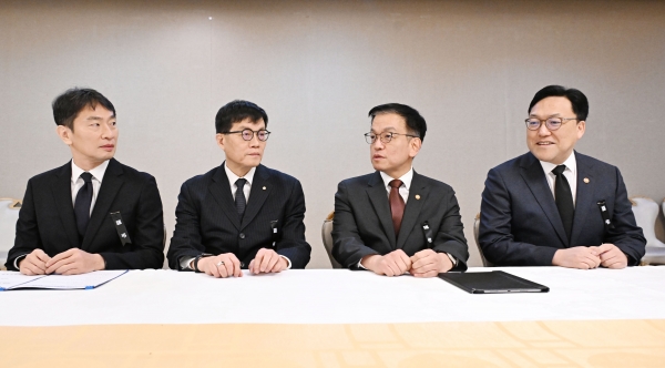 최상목 대통령 권한대행 부총리 겸 기획재정부 장관(오른쪽에서 두 번째)이 3일 오전 정부서울청사에서 거시경제·금융현안 간담회를 하고 있다./사진=연합뉴스