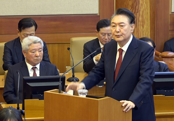 윤석열 대통령이 25일 서울 종로구 헌법재판소에서 열린 윤 대통령 탄핵심판 11차 변론에서 최종 의견 진술을 하고 있다. /사진=헌법재판소 제공