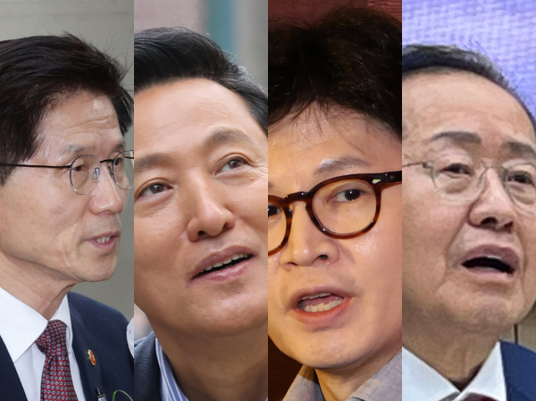 (왼쪽부터) 김문수 고용노동부 장관, 오세훈 서울시장, 한동훈 전 국민의힘 대표, 홍준표 대구시장. /사진=연합뉴스