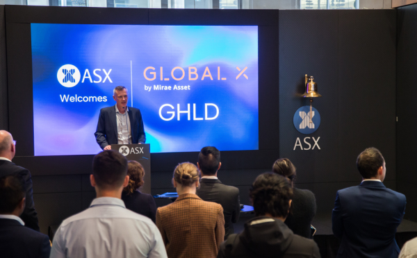 지난 3월 호주 증권거래소(ASX)에서 ‘Global X Gold Bullion Currency Hedged (GHLD AU)’ 신규 상장을 기념해 진행된 오프닝벨 세레모니에서 글로벌엑스 오스트레일리아 알렉스 자이카(Alex Zaika) 대표이사가 연설하고 있다. / 사진 = 미래에셋자산운용