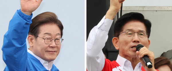 지난 5월 16일 전북 익산, 경기 수원, 충남 천안에서 각각 유세하는 더불어민주당 이재명(왼쪽부터)·국민의힘 김문수 대선 후보./사진=연합뉴스
