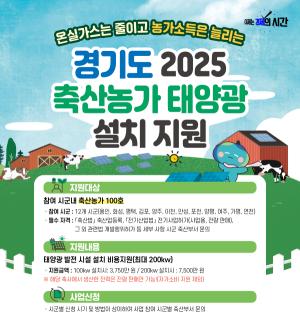 경기도, ‘축산농가 태양광 설치’ 지원 추진… 최대 200kW 설치비의 30% 지원