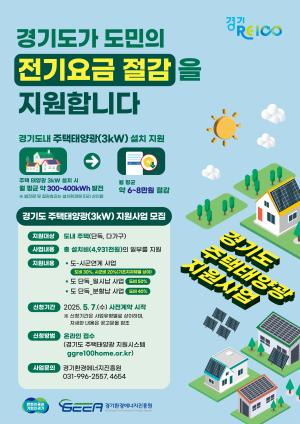 경기도, 단독주택 전기요금 절감 기여… ‘주택태양광 지원사업’ 참여자 모집