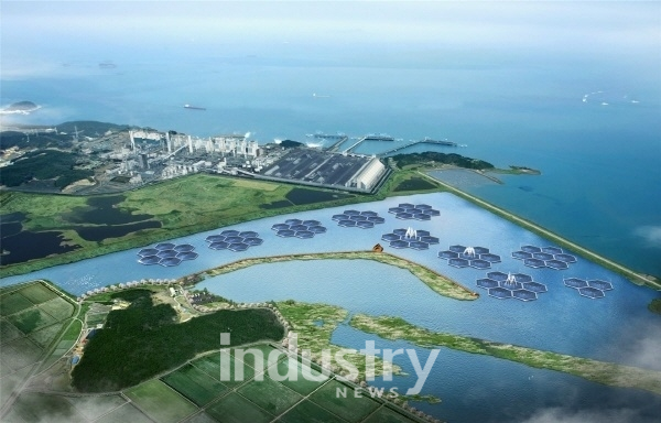 에스에너지가 국내 최대 규모의 수상태양광발전소 프로젝트를 추진한다. 사진은 이원호수상태양광발전소 조감도 [사진=에스에너지]