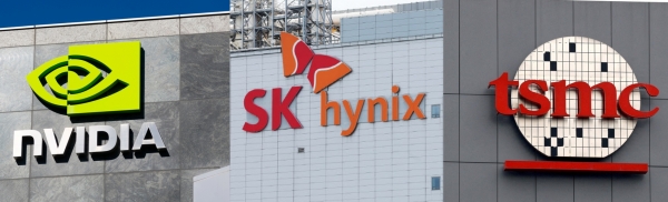 'HBM삼각동맹'으로 불리는 엔비디아-SK하이닉스-TSMC 3사의 로고.