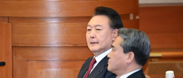 윤석열 대통령 탄핵심판 5차 변론이 열린 4일 서울 종로구 헌법재판소 대심판정에 윤 대통령이 참석해 자리에 앉아있다. /사진=공동취재단