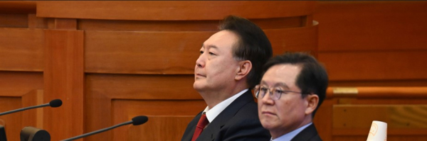 윤석열 대통령이 20일 서울 종로구 헌법재판소에서 열린 윤 대통령 탄핵 심판 10차 변론에 출석해 있다. /사진=공동취재단