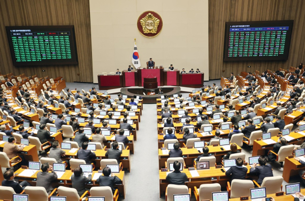 13일 국회 본회의에서 상법 일부개정법률안이 통과되고 있다. / 사진=연합뉴스