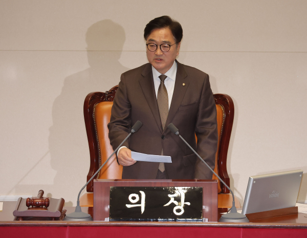 우원식 국회의장이 20일 국회 본회의에서 발언하고 있다. /사진=연합뉴스