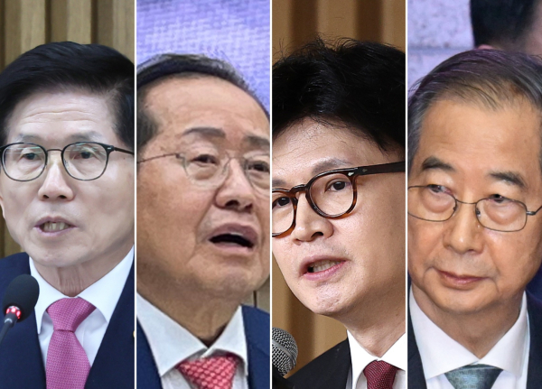 현재 국민의힘에서는 '반 이재명 연대'를 전제로 한 빅텐트론이 활발하게 논의되고 있다. 왼쪽부터 김문수 전 노동부 장관, 한동훈 전 대표, 홍준표 전 대구시장, 그리고 한덕수 대통령 권한대행 국무총리의 모습. /사진=연합뉴스